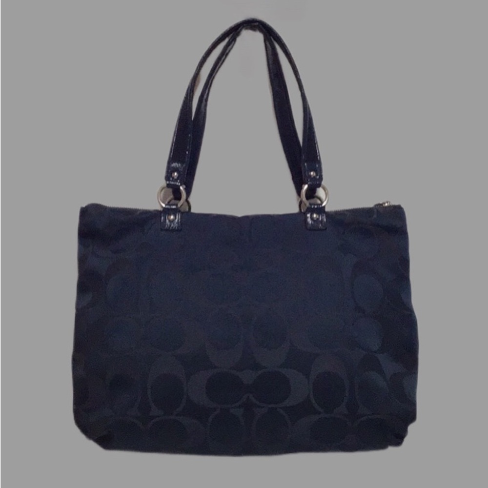 COACH Signature Coated Canvas Shoulder Bag,‎ Large, Dark Blue - Picture 3 of 16